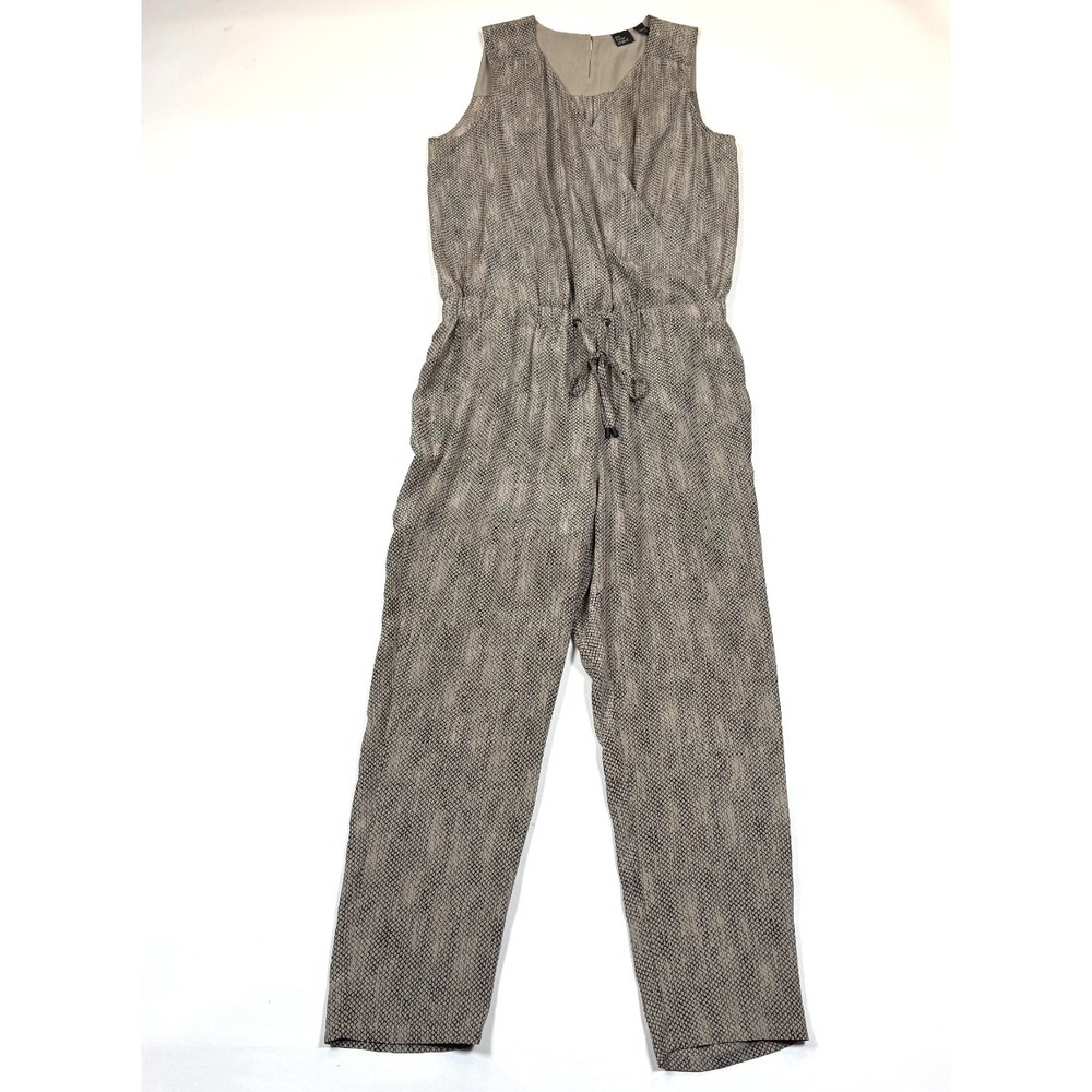 Eileen Fisher Silk Sleeveless Jumpsuit Women S EUC Pockets Drawcord Wrap Neck